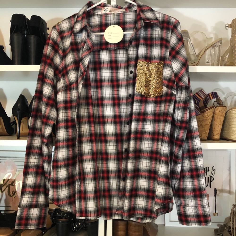 Black and red button up